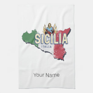 Sicilië Vlag Italië Retro kaart  Souvenir Theedoek