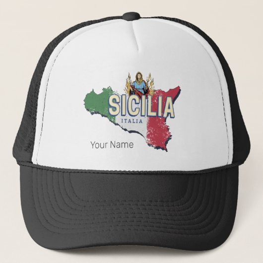 Sicilië Vlag Italië Retro kaart  Souvenir Trucker Pet (Voorkant)