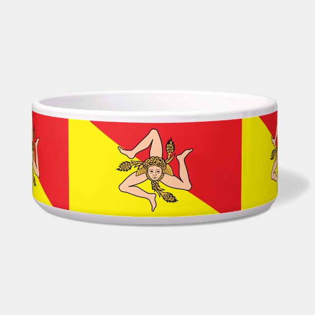 Sicilië Vlag Pet Bowl Voerbakje (Voorkant)