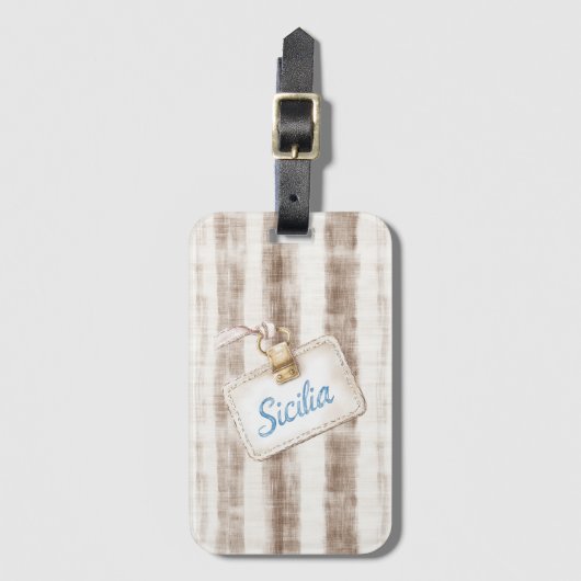 Sicily Cream Rustic Brown Stripes Bagagelabel (Voorkant (verticaal))