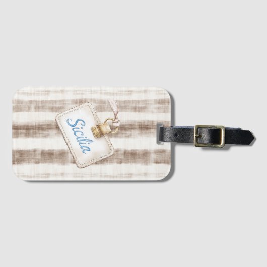 Sicily Cream Rustic Brown Stripes Bagagelabel (Voorkant (horizontaal))