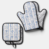 Sicily Italian Rustic Blue Stripes Ovenwant & Pannenlap Set (Voorkant / Achterkant)