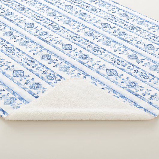 Sicily Italian Rustic Blue Stripes Sherpa Deken (3/4)