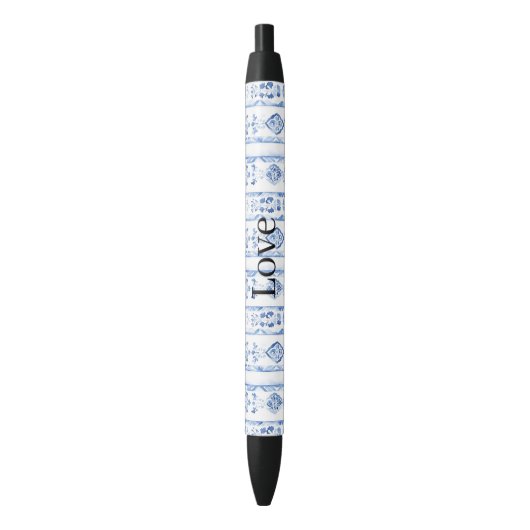 Sicily Italian Rustic Blue Stripes Zwarte Inkt Pen (Voorkant Verticaal)