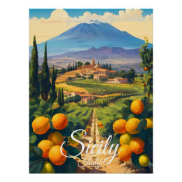 Sicily Italy Orange Grove Countryside Travel Perfect Poster