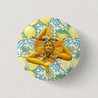 Sicily Trinacria Yellow and Blue Italian Lemon  Ronde Button 3,2 Cm