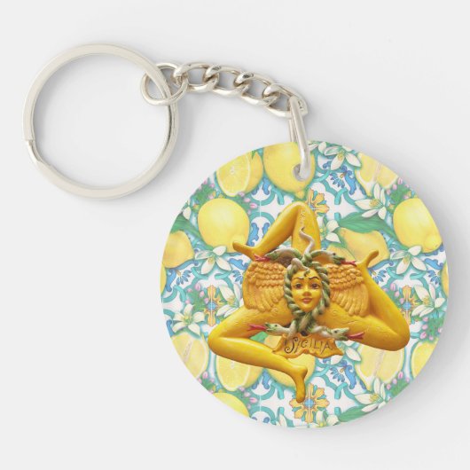 Sicily Trinacria Yellow  Italian Lemon Ornament Sleutelhanger (Voorkant)