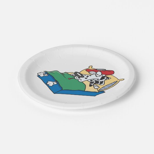 Sick Dog in Bed Papieren Bordje (Gekanteld)