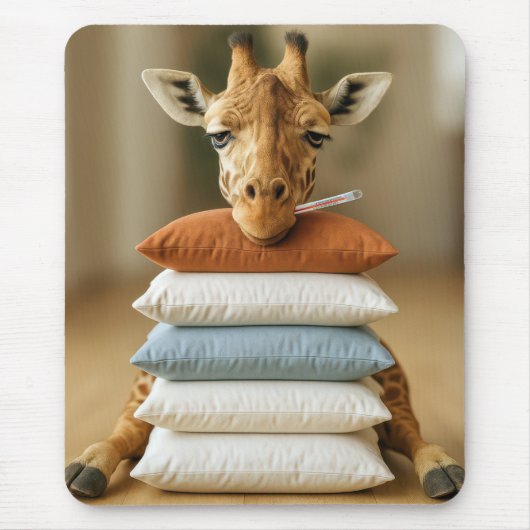 Sick Giraffe On Bed Pillow Stack Muismat (Voorkant)