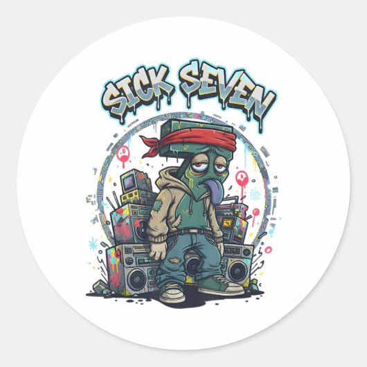 Sick Seven 67 Graffiti Meme Six Seven Fun Street U Ronde Sticker (Voorkant)