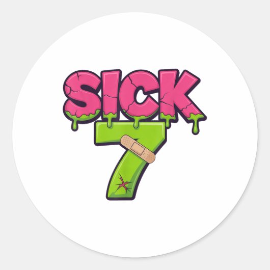 Sick Seven Meme Tee Six Seven Fun Wordplay Drip _2 Ronde Sticker (Voorkant)
