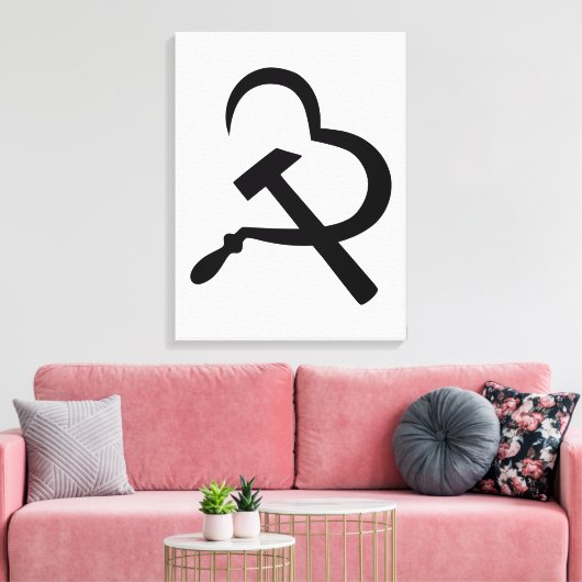 Sickle And Hammer, Heart, Love, Communism Canvas Afdruk (Insitu (Woonkamer))