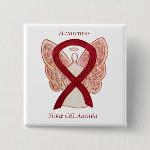 Sickle Cell Anemia Bewustheid Ribbon Angel Buttonn Vierkante Button 5,1 Cm