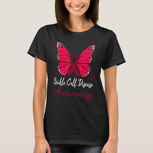 Sickle Cell Disease Awareness Butterfly Burgundy S T-shirt (Voorkant)