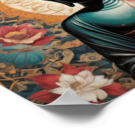 Siddarta Gautama Boeddha in meditatie met bloemen Poster (Hoek)