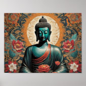 Siddarta Gautama Boeddha in meditatie met bloemen Poster (Voorkant)