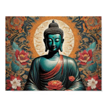 Siddarta Gautama Boeddha in meditatie met bloemen