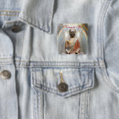 Siddhartha Gautama Statue Vierkante Button 5,1 Cm (In situ)