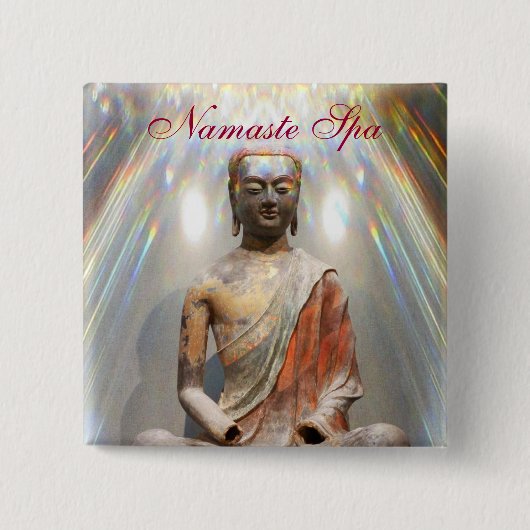 Siddhartha Gautama Statue Vierkante Button 5,1 Cm (Voorkant)