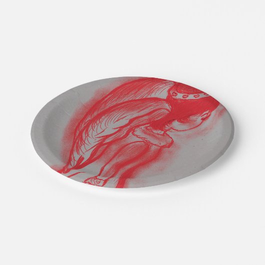 Side Angel in het rood Papieren Bordje (Gekanteld)