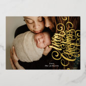 Side Calligrafie Merry Kerstmis Gold Foto Folie Feestdagenkaart (Voorkant)