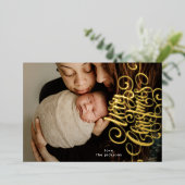 Side Calligrafie Merry Kerstmis Gold Foto Folie Feestdagenkaart (Staand Voorkant)