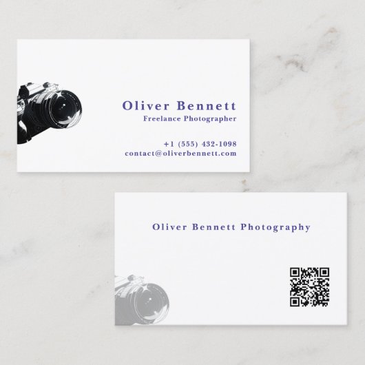 Side-cut Design Camera Photographer QR Code Visitekaartje (Voorkant / Achterkant)