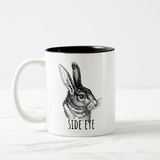 Side Eye Funny Bunny Tweekleurige Koffiemok (Links)