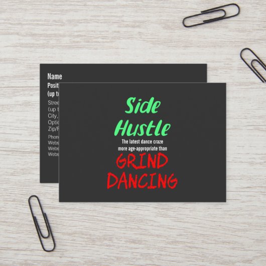 Side Hustle vs. Grind Dancing Neon Green Text Visitekaartje (Voorkant / Achterkant in situ)