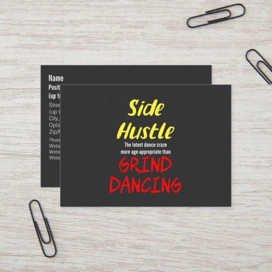 Side Hustle vs. Grind Dancing Neon Yellow Text Visitekaartje (Voorkant / Achterkant in situ)