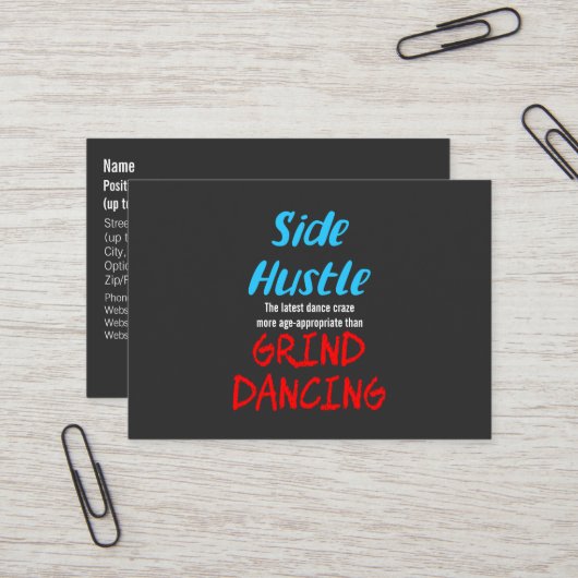 Side Hustle vs. Grind Dansend Neon Blue Text Visitekaartje (Voorkant / Achterkant in situ)