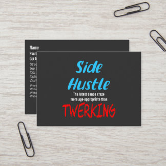 Side Hustle vs. Twerk Neon Blue Text Visitekaartje