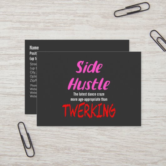 Side Hustle vs. Twerkende neonroze tekst Visitekaartje (Voorkant / Achterkant in situ)