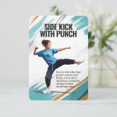 Side Kick Punch Fitness Kaart met Blauwe Achtergro (Staand voorkant)