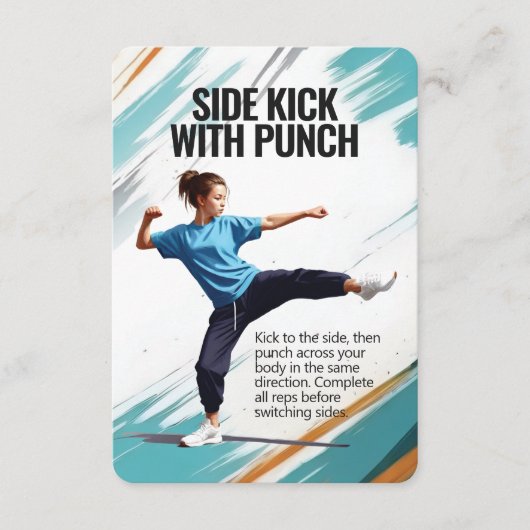 Side Kick Punch Fitness Kaart met Roze Achtergrond (Voorkant)