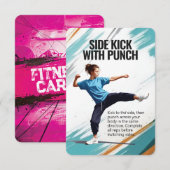 Side Kick Punch Fitness Kaart met Roze Achtergrond (Voorkant / Achterkant)