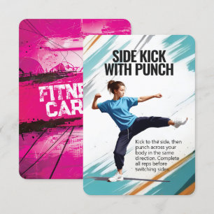 Side Kick Punch Fitness Kaart met Roze Achtergrond