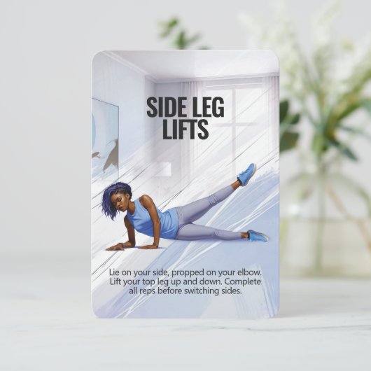 Side Leg Lifts Fitness Kaart met Blauwe Achterkant (Staand voorkant)