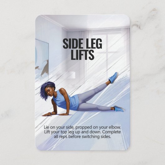 Side Leg Lifts Fitness Kaart met Roze Rugsteun (Voorkant)