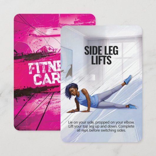 Side Leg Lifts Fitness Kaart met Roze Rugsteun (Voorkant / Achterkant)