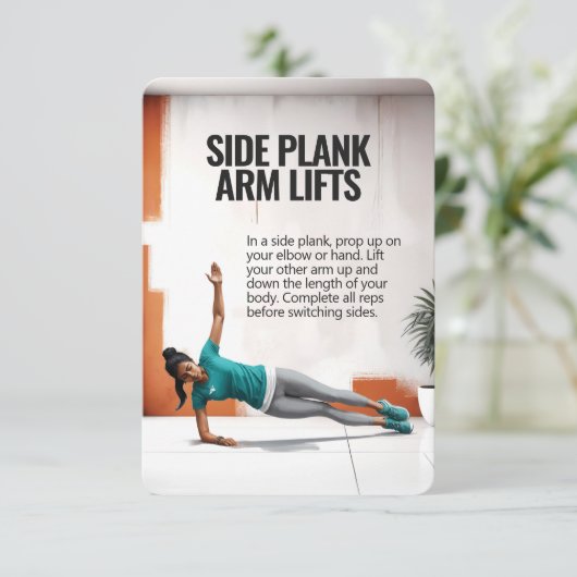 Side Plank Arm Lift Fitness Kaart met Blue Backing (Staand voorkant)
