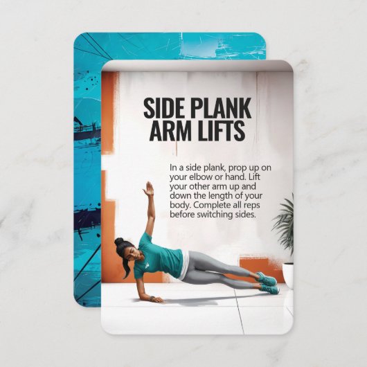 Side Plank Arm Lift Fitness Kaart met Blue Backing (Voorkant / Achterkant)