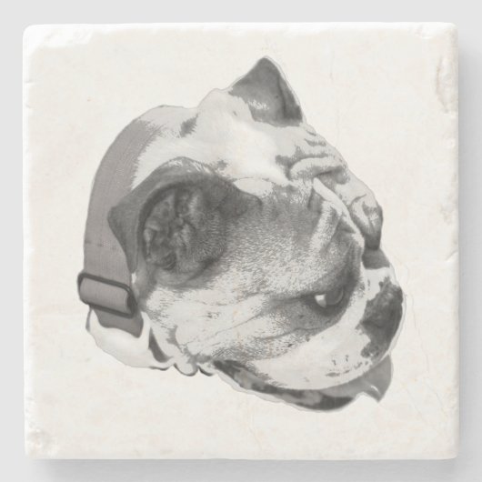 Side profile bulldog in bold monochrome| stenen onderzetter (Voorkant)