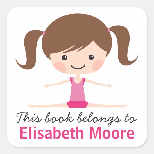Side split gymnast meisje cartoon bookplate boek vierkante sticker (Voorkant)