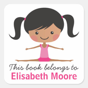 Side split gymnast meisje cartoon bookplate boek vierkante sticker