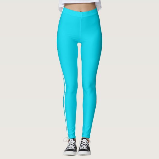 Side Stripe Blauwgroen Blauwe Leggings met Aangepa (Voorkant)
