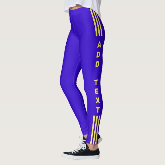 Side Stripe Blue Leggings Aangepaste tekst en kleu (Links)