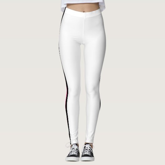 Side Stripe Witte Leggings met aangepaste uw kleur (Voorkant)
