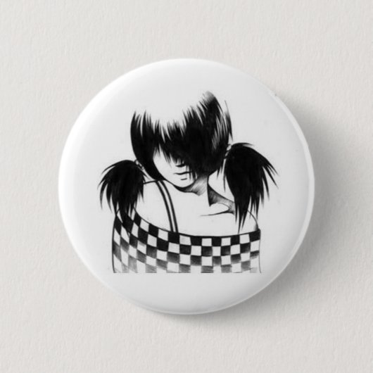 Side-Swept Bangs Girl Ronde Button 5,7 Cm (Voorkant)