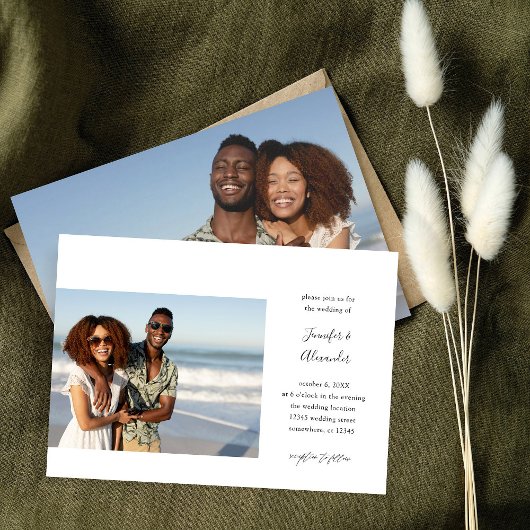 Side Two Photo Calligraphy Wedding Invitation Kaart